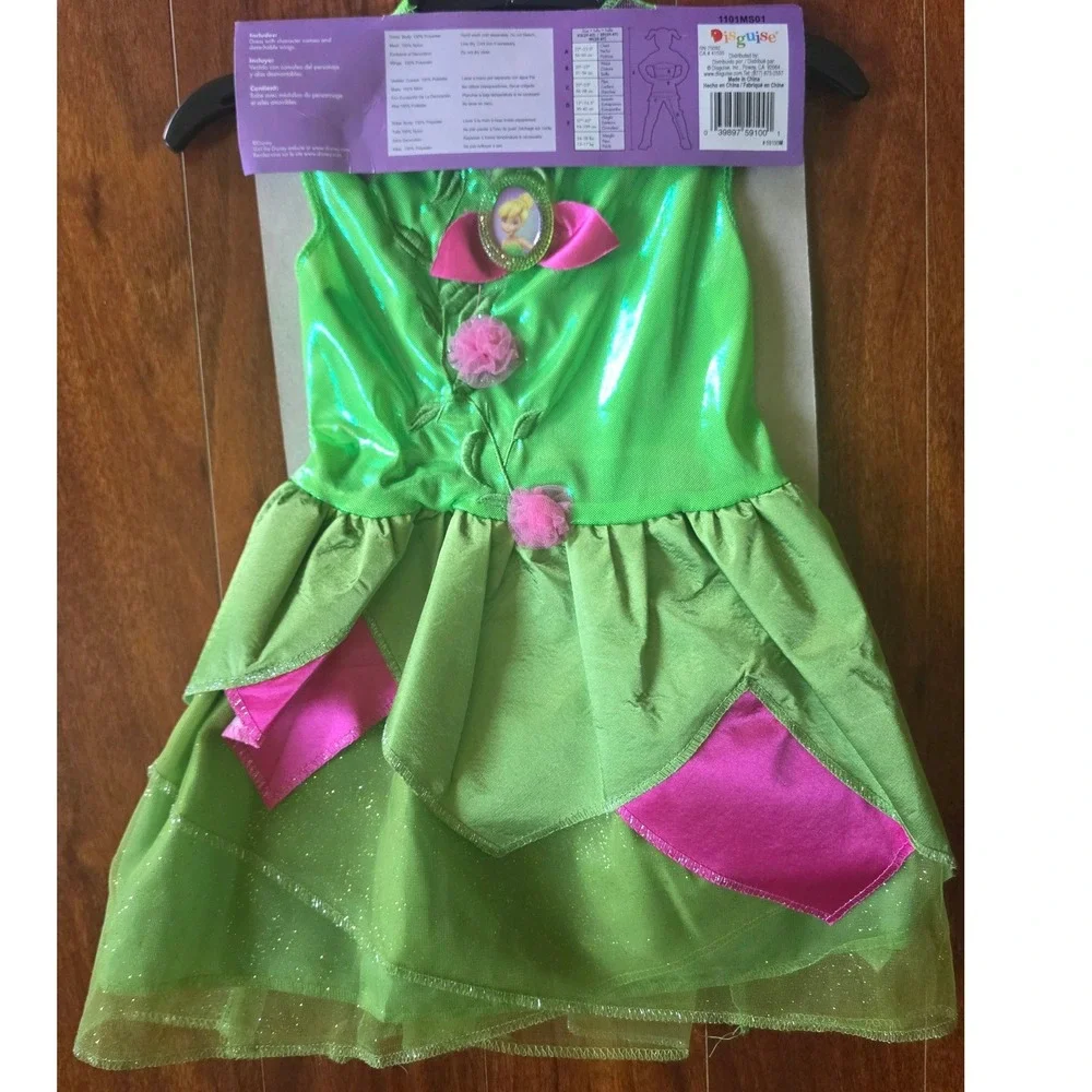 Disney Tinker Bell Halloween Costume Kids XS 3T-4T Green Fairy Dress with Wings